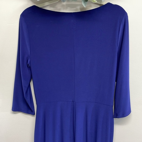 Lauren Ralph Lauren Navy Twist Front Stretch Jersey 3/4 Sleeve Midi Dress 12 - Picture 5 of 16